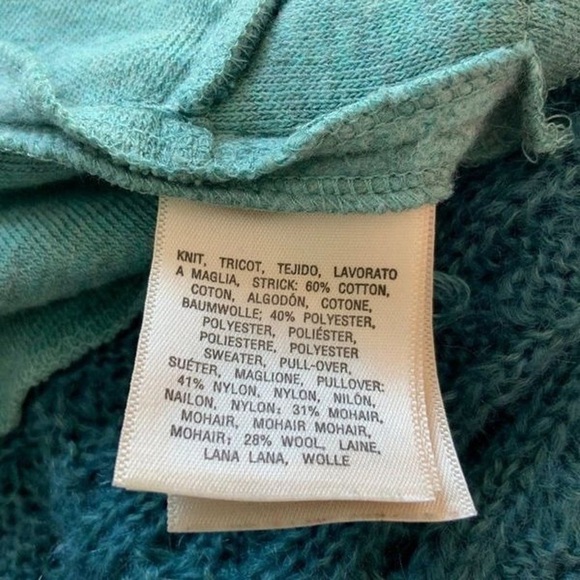 Anthropologie Mohair Open Cardigan Teal Blue Open Crochet Green Small Pockets - Picture 11 of 15